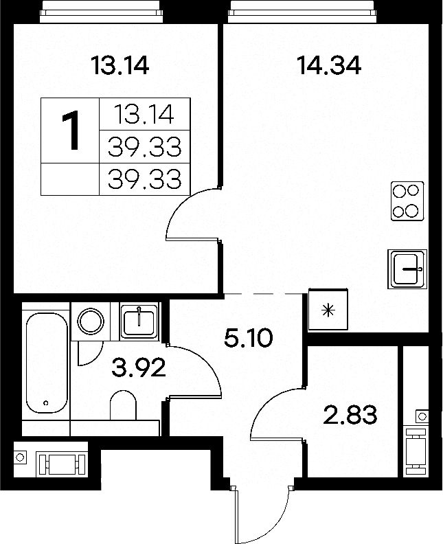 1-комнатная квартира 39.33 м², 5/18 эт., ЖК «Glorax City Василеостровский»